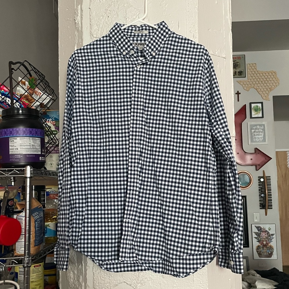 LAST CHANCE: Blue checkered Express button up